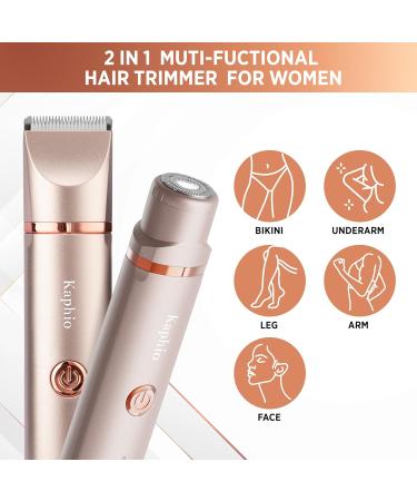 Electric Bikini Trimer Shaver for Women - 2 in 1 IPX7 Waterproof Hair Removal Kit - Rechargeable Facial and Body Hair Remover (Rose Gold) - Buy Online on GoSupps.com