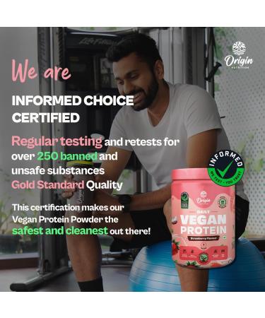 ORI GIN NUTRITION 100% Natural Vegan Plant Protein Powder Ranked Best Vegan Protein Easy To Digest Strawberry Flavour With 25G Plant Based Protein Dairy Free No Added Sugar Non-Gmo 7 Servings 290G - Buy Online on GoSupps.com