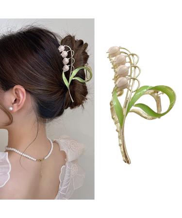 Lily of The Valley Flower Hair Clips  Non-slip Large Metal Hair Clip  Elegant Orchid Hair Clip  Flower Fashion Hair Accessories for Numerous Categories of Hair (pink)