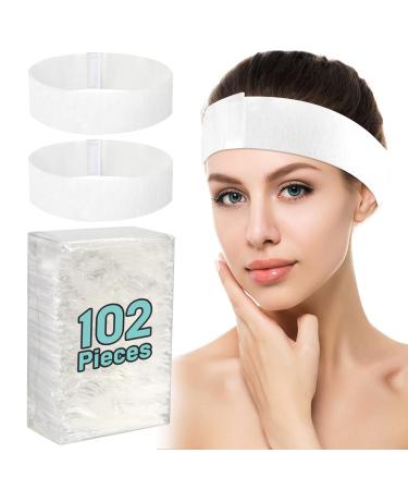 PENCLE Disposable Spa Facial Headbands White Stretch Headband Hair Bands Adjustable Elastic Non-Woven Soft Fabric for Women Girls Skin Care Makeup Washing Face Salon Each has Individual Package (102 PCS)