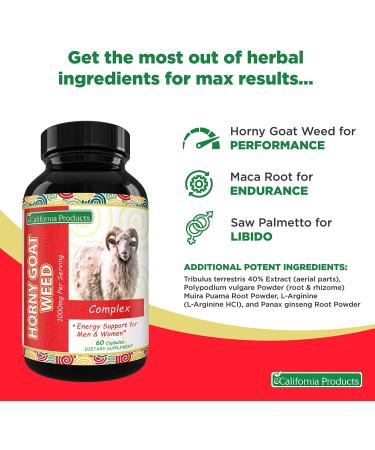 Horny Goat Weed Herbal Extracts for Men and Women - Energy Support with Maca Root, Tribulus Terrestris, Saw Palmetto - Buy Online on GoSupps.com