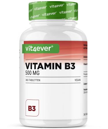Vitamin B3 (Niacin) - 500 mg - 365 Tablets - High Dose Nicotinamide - Flushfree - No Additives - Vegan