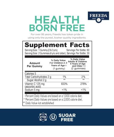 FREEDA Vitamin C Kids Vitamin C Gummies - Kids Sugar Free VIT C Gummy Chewable for Adults Teens & Children - Certified Kosher Delicious Orange Flavor Zero Sugar Immune Support Supplement (60 Ct) 60 Count (Pack of 1) - Buy Online on GoSupps.com