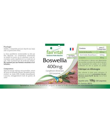 Fairvital Boswellia Frankincense 400mg - 120 Vegan Tablets | 65% Boswellic Acids - Buy Online on GoSupps.com
