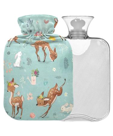 Naanle floral deer hot water bottle with reference hot and cold therapy Transparent hot water bottle 1l warm head for bed hand feet warmer pain relief