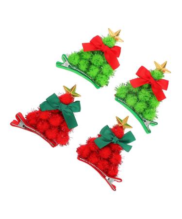 minkissy 4 Pairs Christmas Tree Hair Clips Holiday Party Giveaways Xmas Hair Clips Xmas Tree Barrettes Small Santa Hat Hairpin Christmas Tree Felt Hairpins Handle Iron Child Modeling