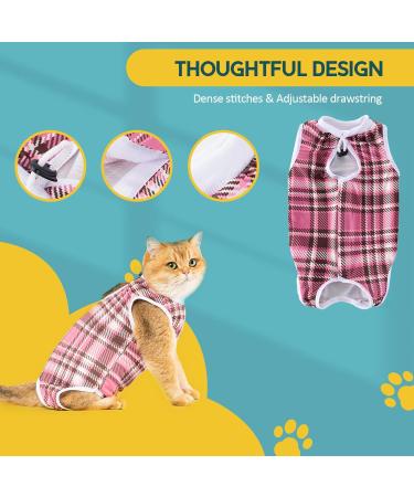 Avont Cat Recovery Suit - 2 Pack Post-Surgery Relaxation Clothing Leakage Protection for Abdominal Wounds - Medium Black/Pink Plaid - Buy Online on GoSupps.com