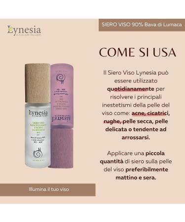  Lynesia Viso Bava de Lumaca Pura Serum 90% Organic Hyaluronic Acid L'Unico Fully Organic Certified - Anti-Wrinkle Regenerating and Moisturing Men and Women Made in Italy 30 ml - Buy Online on GoSupps.com
