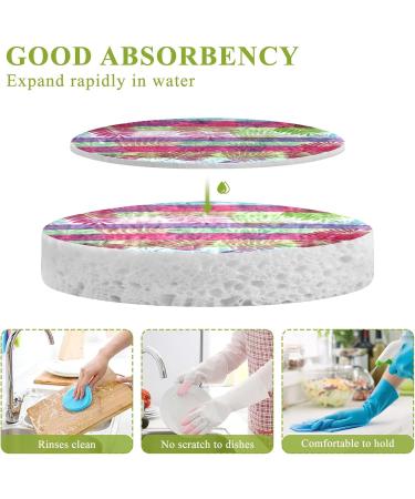 3-Pack Cleaning Kitchen Sponges Oval Green Red Leaf Stripes Kitchen Cellulose Dishwashing Wood Pulp Cotton - Buy Online on GoSupps.com
