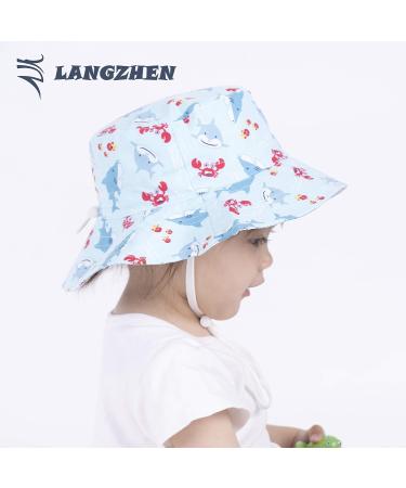 LANGZHEN Beach Sun Protection Hat for Baby Girls - Adjustable Toddler Kids Hat with Wide Brim and Chin Strap - Light Blue - 2-4 Years - Buy Online on GoSupps.com