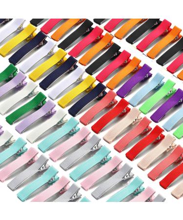 HISYI Barrettes Clips 100Pcs Flat Alligator Clip Kit Prong Hair Clips Hair Pin Covered Grosgrain Ribbon Hair Barrettes DIY Hair Jewelry Craft As shown in the picture