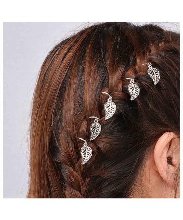 Inilbran Vintage Leaf Dreadlocks Hair Rings Silver Leaf Pendant Hair Braid Rings Tiny Leaf Dreadlocks Ring Hair Braid Decorative Dreadlock Headwear Hair Accessories for Women and Girls Headdress Style A