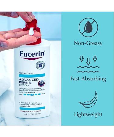 Eucerin Skin Care Set Advanced Repair Lotion Unscented Body Lotion for Dry Skin 16.9 Fl Oz Eczema Relief Body Cream Eczema Cream with Colloidal Oatmeal (Skin Protectant) 8 Oz - Buy Online on GoSupps.com