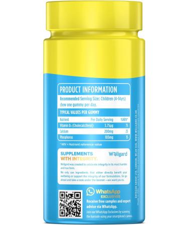 Wellgard Kids Calcium & D3 Gummies - 2 Month Supply - Vegan Chewable Calcium and Vitamin D3 Gummies Mixed Berry Flavour - Buy Online on GoSupps.com
