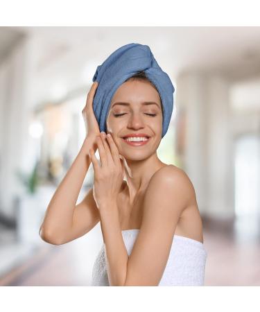 Microfiber Hair Towel Wrap | Super Absorbent Hair Turban with Buttons | Fast-Dry Salon Hair Cap - Blue - One Size - Buy Online on GoSupps.com