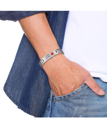 YINOX Medical Alert Bracelet for Men - Durable 22cm/13mm with Super Strong Magnets for Diabetic Type 2 - Buy Online on GoSupps.com