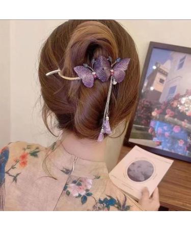 Shurzzesj Butterflies Hairpin | Hair Accessories Clip For Women - Hair Grab Clips Elegant Hairpin For Women Rhinestone Tassel Hair Chain Tassel Hair Chain Purple - Buy Online on GoSupps.com