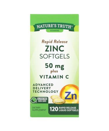 Zinc with Vitamin C  50mg  120 Softgels  Non-GMO  Gluten Free Supplement  by Natures Truth