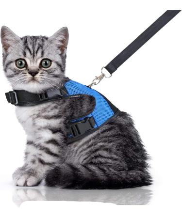 Bella & Balu cat dishes including a leash - sustainable and robust breast dishes with soft inner lining and breathable mesh - for carefree walking (S blue) S blue