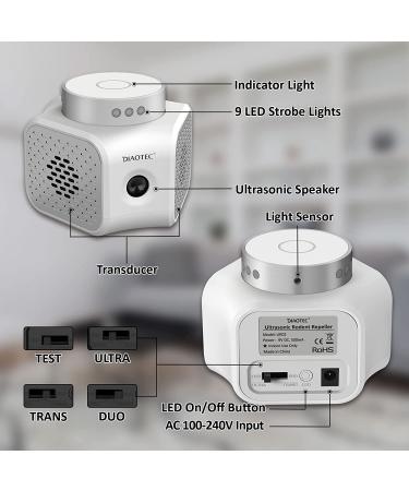 Diaotec Plug in Rodent Repellent - Ultrasonic Squirrel & Mouse Repellent with LED Strobe Lights - Buy Online on GoSupps.com