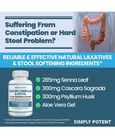 Simply Potent Natural Colon Cleanse - Gentle Colon Cleanser Supplement for Digestive Health - Supports Detoxification and Regularity - 60 Capsules - Buy Online on GoSupps.com