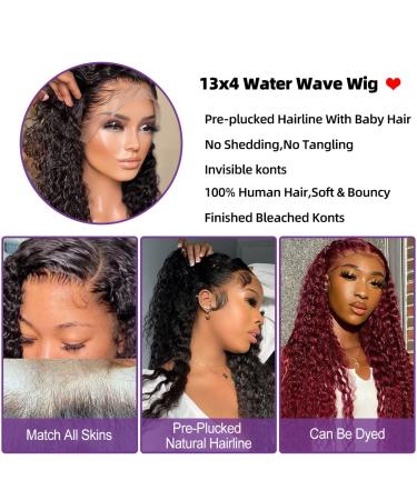 22 Inch Water Wave Lace Front Human Hair Wig 180% Density | HD Transparent Lace Frontal Wig for Women | Wet and Wavy Glueless Pre Plucked Wig - Buy Online on GoSupps.com