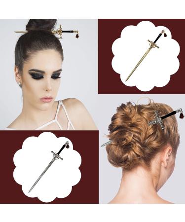 Chinese Style Sword Shaped Hair Chopsticks Set with Red Gemstone - 3 PCS Hair Accessory for Women and Girls (Type A) - Buy Online on GoSupps.com