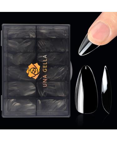 UNA GELLA Almond Nail Tips 504 pcs Long Lasting Medium Almond Soft Gel Full Cover Nail Tips False Almond Nails Clear Acrylic Gelly Tips for Acrylic Nail/Dip/Poly Nail Extensions Press On Nails with Elegant Box 12 Sizes G...