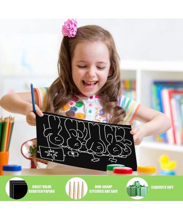 Scratch Paper Art Set - 60 Pcs Scratchboard Craft Kit for Kids & Adults - DIY Birthday Party Gift Supplies - 7.2x5 Inch Black Scratch off Paper Pad with Wooden Stylus - Buy Online on GoSupps.com
