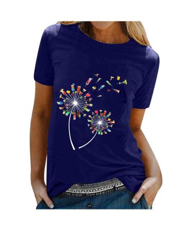 Genetic women Pusteblume T-shirt retro dandelion printing round short arm tea shirts summer tops for women women T shirt dress women short arm tight white narrow shirts women blue m