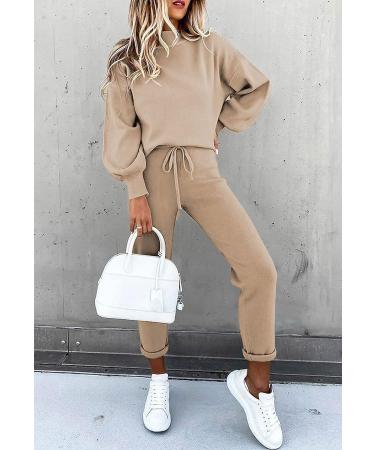 Fixmatti Women's 2 Piece Outfits | Long Sleeve Pullover Sweatshirt Jogger Pants Sweatsuit | Khaki - Size Small - Buy Online on GoSupps.com
