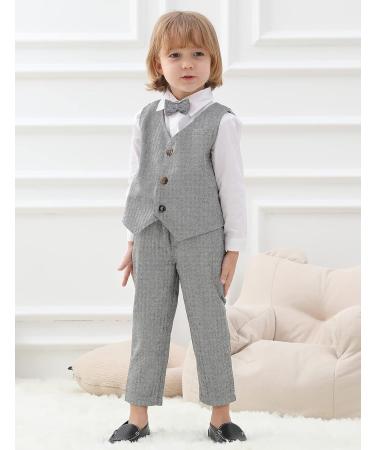 Mint Green Baby Boys Wedding Suit Set | Herringbone Tweed Outfit 1-4 Years | Dark Gray Christening Clothes with Shirt, Waistcoat, Trousers, Bow Tie - Buy Online on GoSupps.com