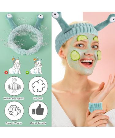 WLLHYF Spa Headband Face Wash Wristband Set Makeup Head Band Snail Coral Fleece Hair Band Skincare Hairband Elastic Creative Cartoon Head Wraps Cute Hair Accessories for Women Girls (Green) - Buy Online on GoSupps.com