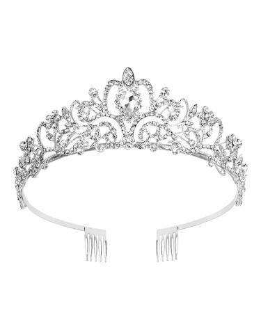CAVETEE Tiaras and Crowns for Women Silver Tiaras Crowns Bridal Wedding Prom Birthday Party Headbands for Women Crystal Rhinestones Tiara with Comb for Women Girls Princess Crowns