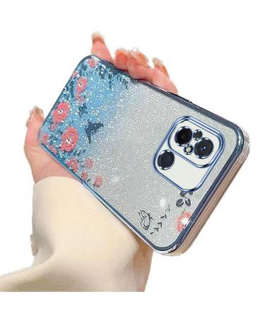 Tivenfezk nadoli glitter diamond case for xiaomi redmi 12 sparkle flower butterfly cell phone cover soft gradient cover frame shiny silicone rhineau etui protective cover xiaomi redmi 12 blue
