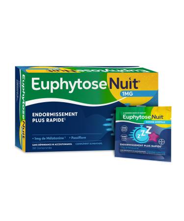 Euphytose Nuit® Adult Food Supplement Melatonin 1mg Faster Sleep Passionflower Quality Sleep 30 Tablets + 2 Erasers Blueberry EuphytoseNuit