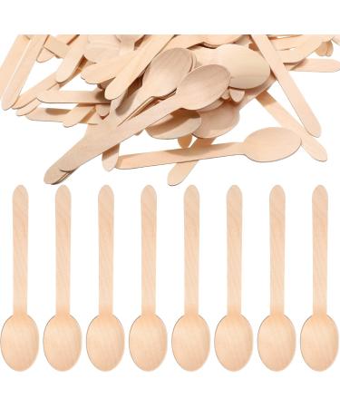 500 Pack Disposable Green Spoons Plain Wooden Disposable Spoons 6 Inches Wooden Cutlery Spoons +Home Disposable Paper Pattal Plate 7-Inch Silver (100)
