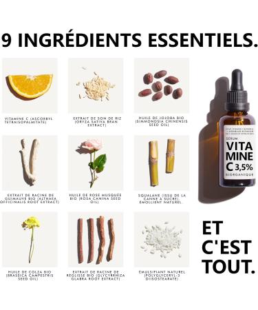 VITAMIN C Face Serum | 100% natural | With Organic Jojoba Oils + Organic Rosehip/Organic Licorice Extracts + Organic Marshmallow | Radiant/even complexion + Anti-Dark Spots + Elasticity | 30ml/9 ingredients - Buy Online on GoSupps.com