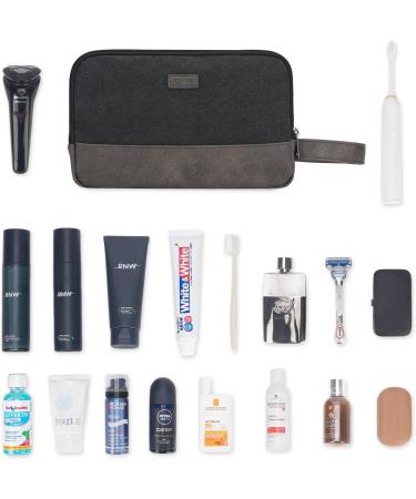 WANDF Men's Hanging Dopp Kit Travel Toiletry Bag - Water-Resistant Vegan Leather Shaving Bag in Black - Buy Online on GoSupps.com