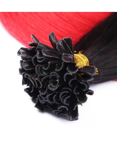 Premium Keratin Bonding Hair Extensions - #1B/Red Ombre - 40cm U-Tip - 100 Strands - 100% Remy Hair - Novon Hair Extensions - Buy Online on GoSupps.com
