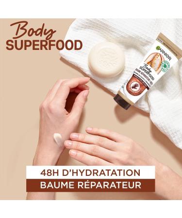 GARNIER Body Superfood - Repairing Balm - Nourishing Hand Cream - 48h Hydration - Cocoa Butter & Ceramide - 98% Natural Origin - Vegan & Cruelty Free - Extra Dry Hands - 75 ml - Buy Online on GoSupps.com