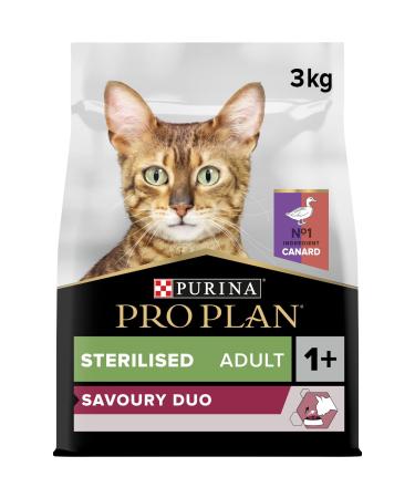 PURINA PRO PLAN | Sterilised Adult 1+ Savoury Duo | Rich in Duck and Liver | Dry Food | Cat | 3kg Bag