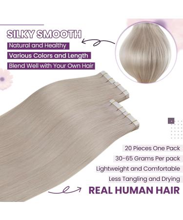 Shop Laavoo 75cm Real Hair Tape Extensions - Platinum Blonde (#60) for Effortless Volume | 20pcs 50g - Buy Online on GoSupps.com
