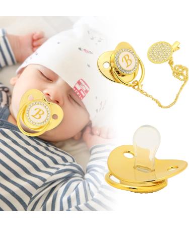 Curved Golden Baby Pacifier with Clip | Safe Materials & Healthy Bling | Ideal for 6-18 Months (Letter B) - Buy Online on GoSupps.com