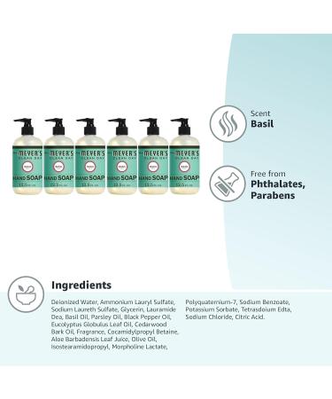 Mrs. Meyer's Basil Hand Soap 12.5 fl. oz - Pack of 6 | Biodegradable Formula with Essential Oils - Buy Online on GoSupps.com