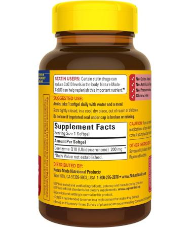Nature Made CoQ10 200 mg Dietary Supplement for Heart Health and Cellular Energy Production 100 Softgels 100 Day Supply - Buy Online on GoSupps.com