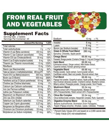 Organic Whole Food Multivitamin for Men Women - Energy & Immune Support - Non-GMO Vegan Tablets - 90 Count - Buy Online on GoSupps.com