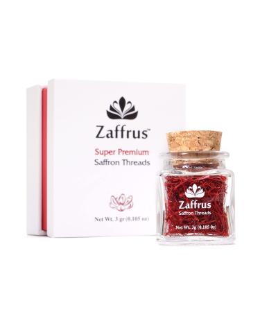 Zaffrus - Super-Premium All Red Saffron Threads For Cooking Saffron Rice, Risotto, Paella, Persian Tahdig, Tea, Golden Milk (3 grams / .105 oz) Super-Premium 3 Grams - Glass Jar