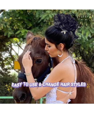 2PCS Messy Bun Hair Pieces for Women - Natural Black & Dark Brown Curly Updo Scrunchies | Synthetic Hair Buns for Chignon Hairstyles - Buy Online on GoSupps.com