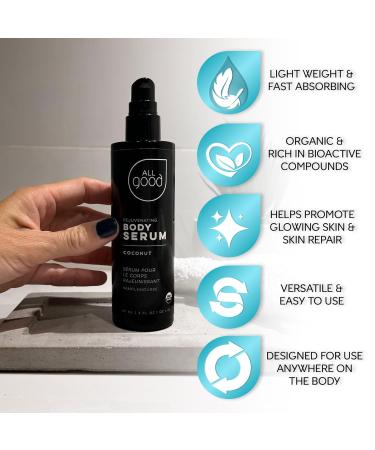 All Good Rejuvenating Body Serum - Lightweight Moisturizer for Men & Women with Calendula Moringa & Sea Buckthorn - 3oz Coconut - Made in USA - Buy Online on GoSupps.com